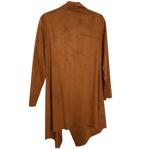 Soft Surroundings‎ L Faux Suede Open Front Long Jacket Brown Western Beth Dutton - Picture 4 of 10